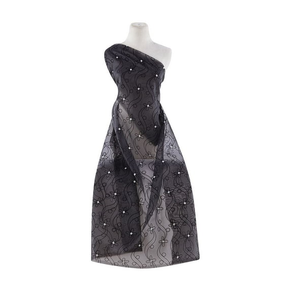 Zelouf Flock W/glitter Hologram On Organza , Sewing, DIY, Crafts Fabric by the Yard, Black/silver, 3 Yard