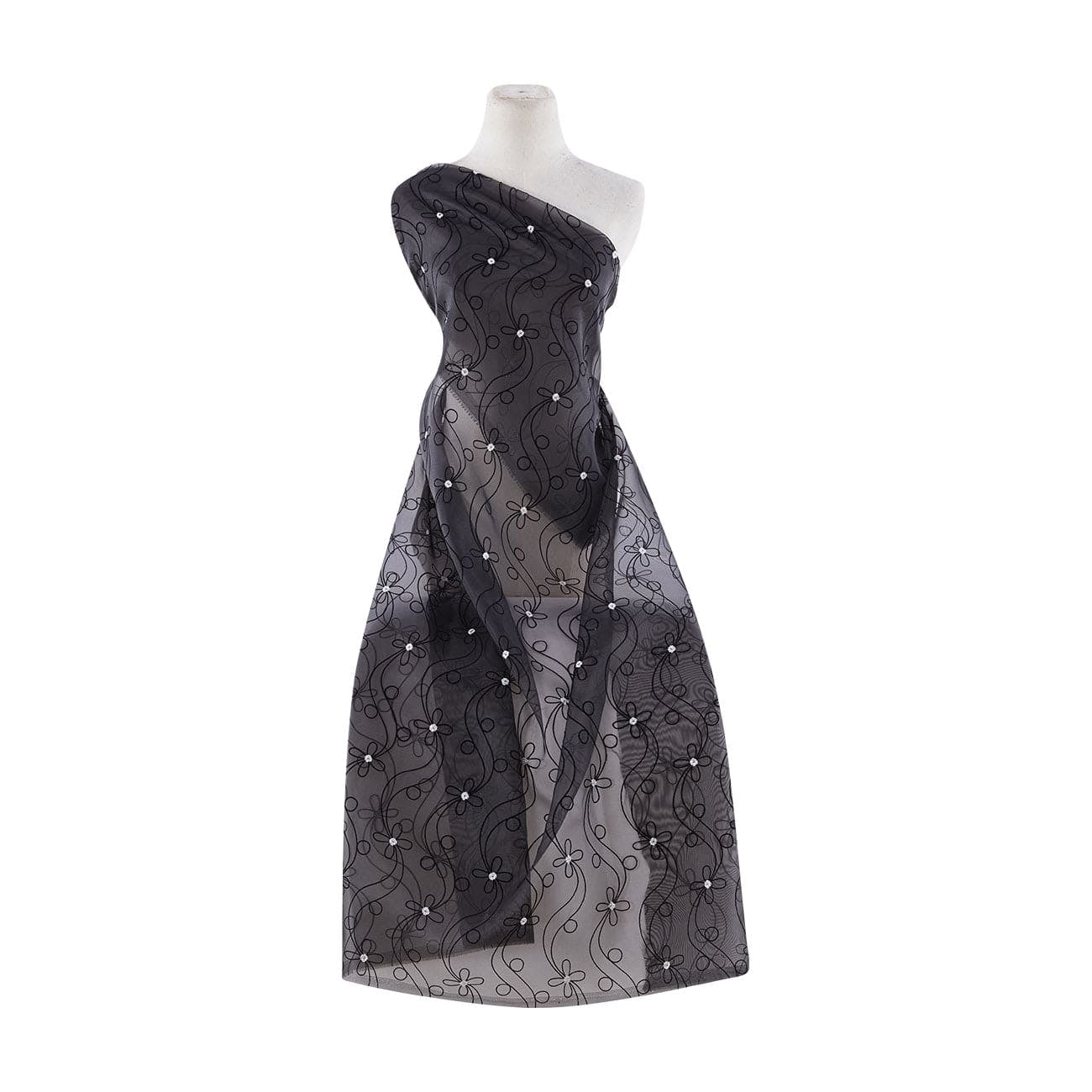 Zelouf Flock W/glitter Hologram On Organza  , Sewing, DIY, Crafts Fabric by the Yard, Black/silver, 7 Yard
