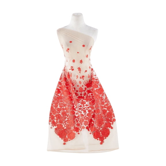 Zelouf Floral Beaded Embroidery  , Sewing, DIY, Crafts Fabric by the Yard, Cherry/sand, 3 Yard