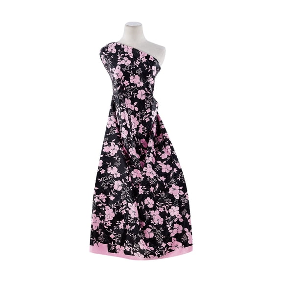 Zelouf Floral Clear Trans Print Bridal Satin , Sewing, DIY, Crafts Fabric by the Yard, Pink/black, 3 Yard