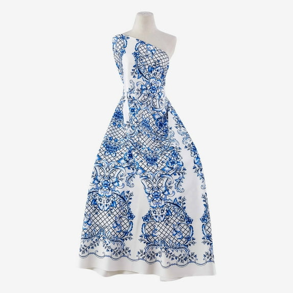 Zelouf Floral Garden Print Scuba , Sewing, DIY, Crafts Fabric by the Yard, White/blue, 7 Yard