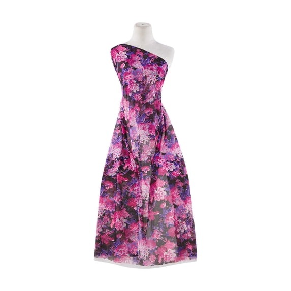Zelouf Floral Print On Mjc , Sewing, DIY, Crafts Fabric by the Yard, Black/fuchsia, 10 Yard