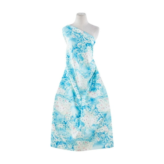 Zelouf Floral Print On Shantung W/ Mini Trans , Sewing, DIY, Crafts Fabric by the Yard, Aqua/pink, 3 Yard