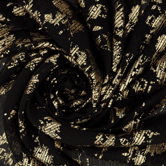 Zelouf Floral Print Yoryu Chiffon , Sewing, DIY, Crafts Fabric by the Yard, Black/gold, 1 Yard