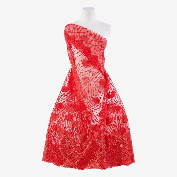 Zelouf Florence Heavy Corded Rose Emb , Sewing, DIY, Crafts Fabric by the Yard, Red Delight, 1 Yard