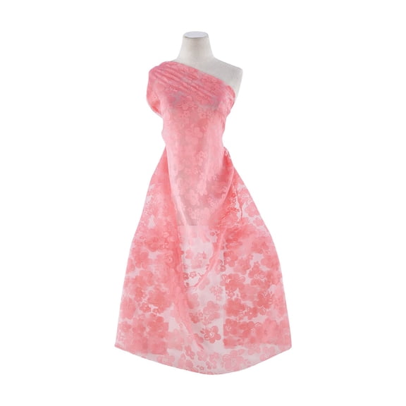 Zelouf Flower Burn Out Organza , Sewing, DIY, Crafts Fabric by the Yard, Coral Blush, 10 Yard