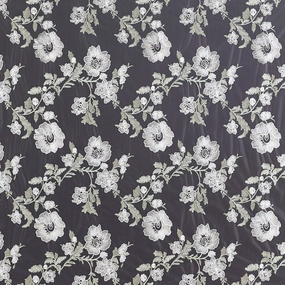 Zelouf Flower Embroidery On Printed Floral Tulle  , Sewing, DIY, Crafts Fabric by the Yard, Sage Combo, 3 Yard