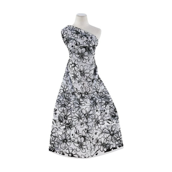 Zelouf Flower Flock W/mixed Gliter On Trilobal Org , Sewing, DIY, Crafts Fabric by the Yard, White/black, 20 Yard