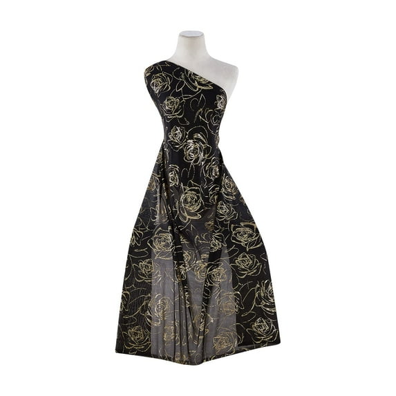 Zelouf Flower Foil On Mjc , Sewing, DIY, Crafts Fabric by the Yard, Black/gold, 1 Yard
