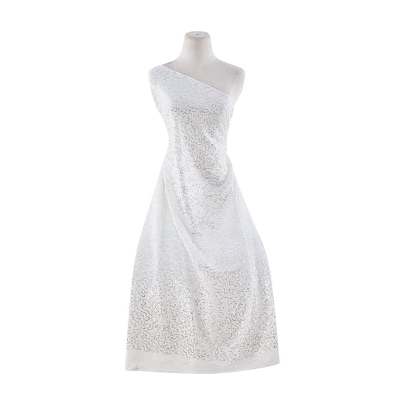 Zelouf Flower Lace With Seqs , Sewing, DIY, Crafts Fabric by the Yard, White, 1 Yard