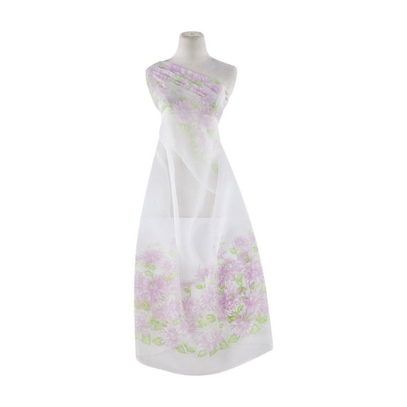 Zelouf Flower Print On Organza , Sewing, DIY, Crafts Fabric by the Yard, Lilac/green, 1 Yard