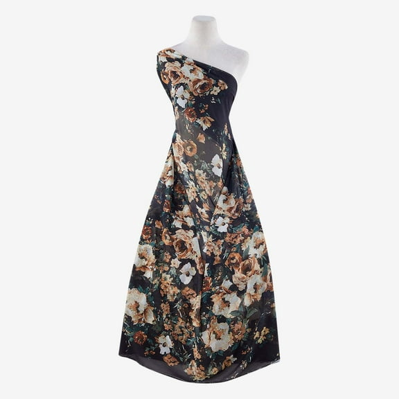 Zelouf Fresh Garden Roses Print Chiffon  , Sewing, DIY, Crafts Fabric by the Yard, Gold Combo, 7 Yard