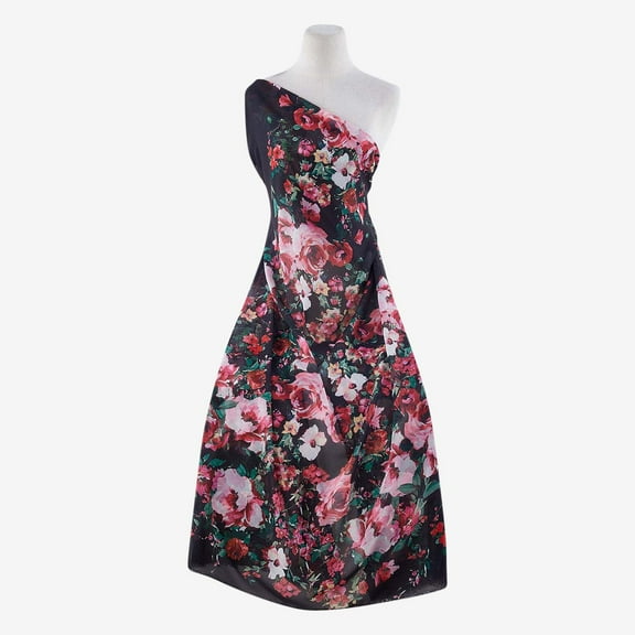 Zelouf Fresh Garden Roses Print Chiffon  , Sewing, DIY, Crafts Fabric by the Yard, Ruby Combo, 5 Yard