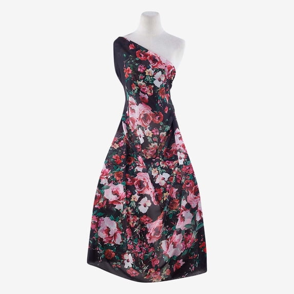 Zelouf Fresh Garden Roses Print Chiffon , Sewing, DIY, Crafts Fabric by the Yard, Ruby Combo, 7 Yard