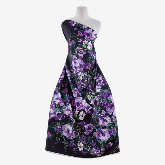 Zelouf Fresh Garden Roses Print Mikado , Sewing, DIY, Crafts Fabric by the Yard, Plum Combo, 10 Yard