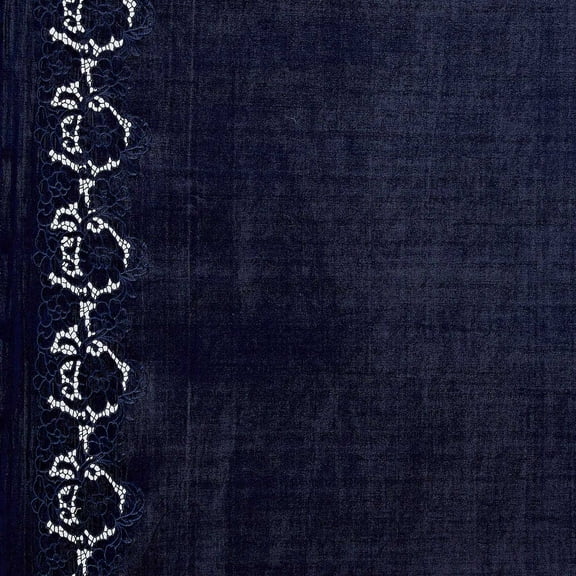 Zelouf Fx Single Borader Velvet Eyelet Embroidery  , Sewing, DIY, Crafts Fabric by the Yard, Majestic Navy, 5 Yard