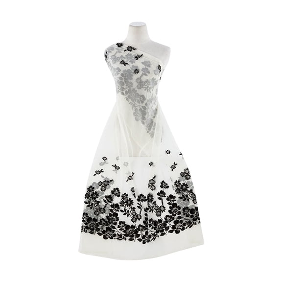 Zelouf Garden Border Flocked W/ Mixed Glitter On Tulle  , Sewing, DIY, Crafts Fabric by the Yard, Pale Vanilla, 3 Yard