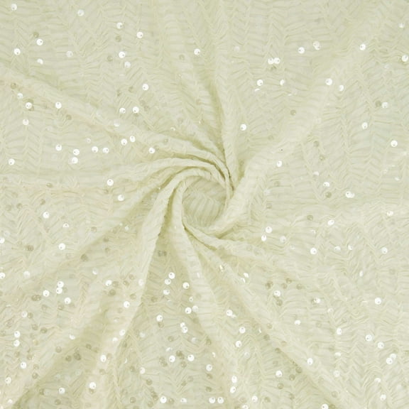 Zelouf Gathered Knit With Sequins , Sewing, DIY, Crafts Fabric by the Yard, Ivory, 3 Yard