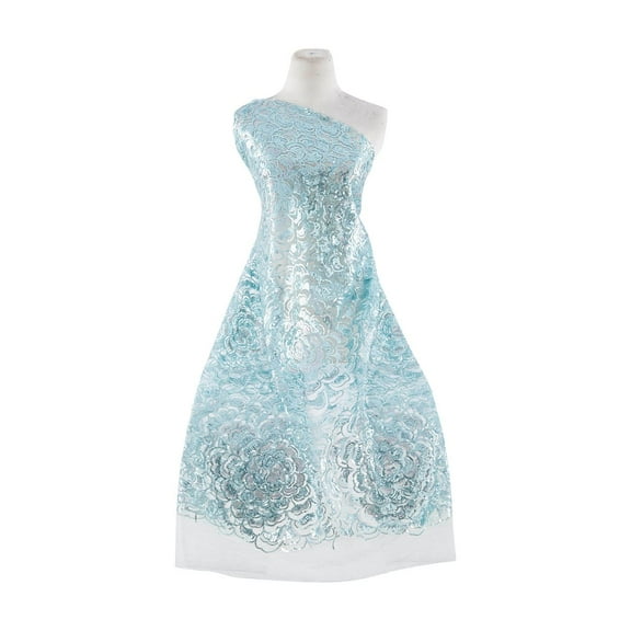 Zelouf Gene Sequin Flower On Mesh Lace  , Sewing, DIY, Crafts Fabric by the Yard, Pale Aqua, 3 Yard