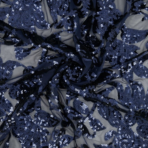 Zelouf Gina Floral Sequins On Stretch Mesh  , Sewing, DIY, Crafts Fabric by the Yard, Navy/navy, 3 Yard