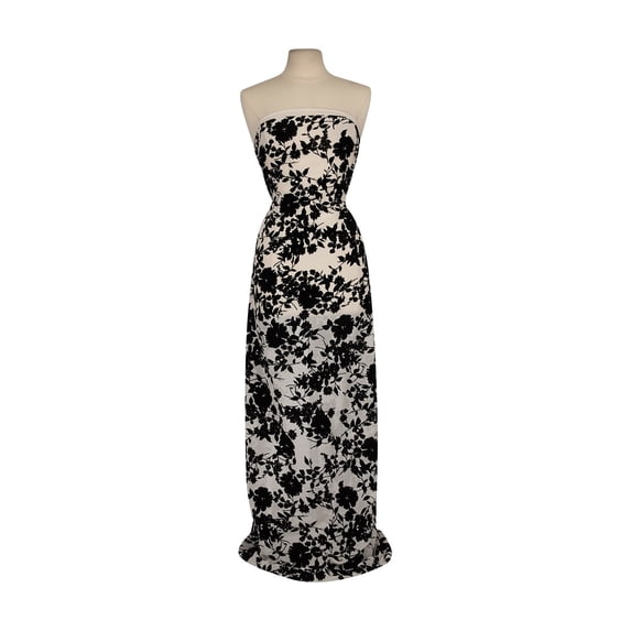 Zelouf Glenda Floral Flocked Yoryu , Sewing, DIY, Crafts Fabric by the Yard, Ivory/black, 3 Yard