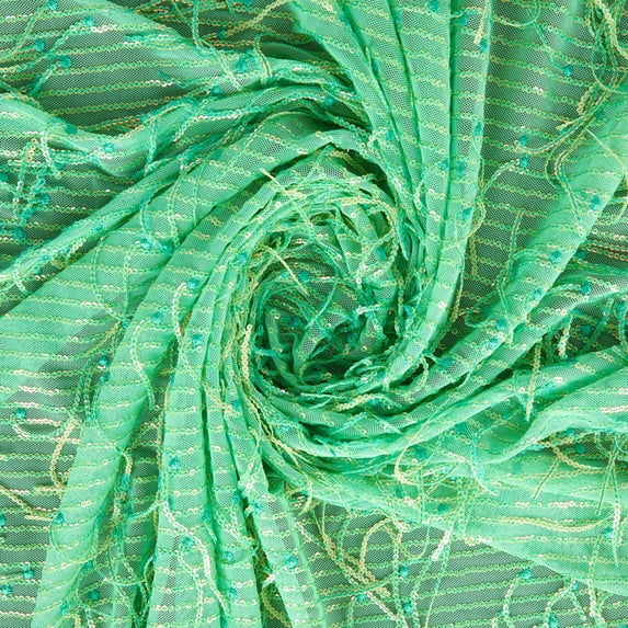 Zelouf Gloria Fringe Irid Sequin Mesh , Sewing, DIY, Crafts Fabric by the Yard, Seagreen, 3 Yard