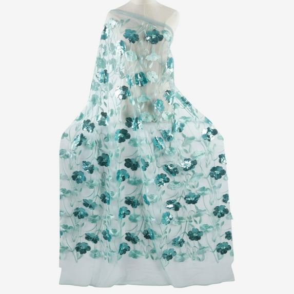 Zelouf Grace Sequin Flower Mesh , Sewing, DIY, Crafts Fabric by the Yard, Seafoam Combo, 10 Yard