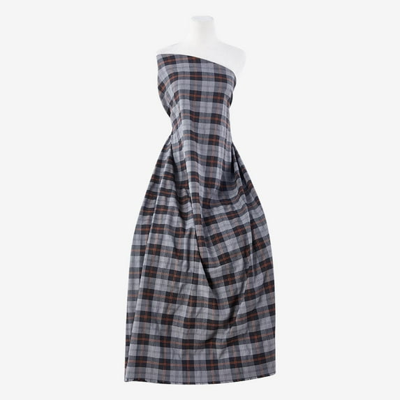 Zelouf Half Stretch Woven Plaid , Sewing, DIY, Crafts Fabric by the Yard, Grey/orange, 10 Yard