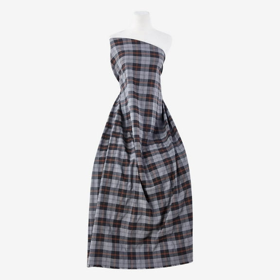 Zelouf Half Stretch Woven Plaid  , Sewing, DIY, Crafts Fabric by the Yard, Grey/orange, 7 Yard