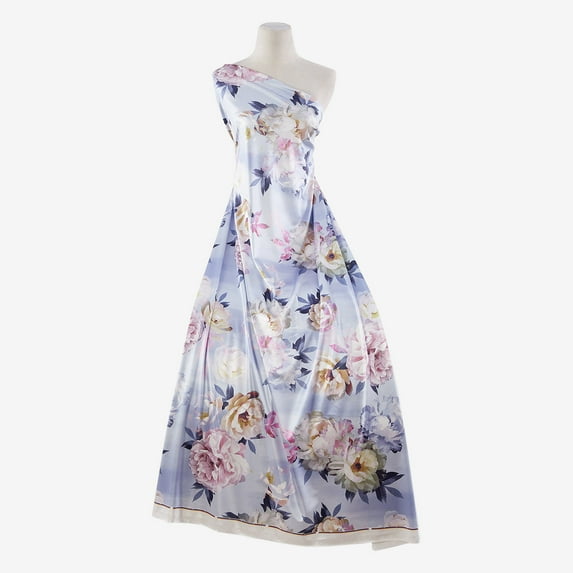 Zelouf Hannah Floral Print Glam Satin , Sewing, DIY, Crafts Fabric by the Yard, Silver Mauve, 5 Yard