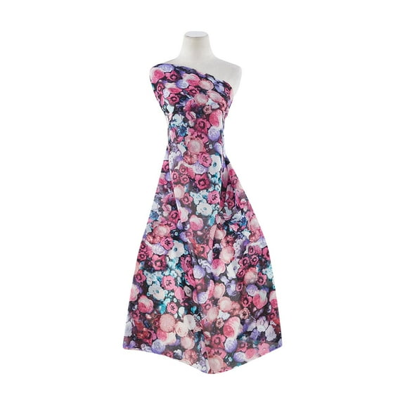 Zelouf High Multi Chiffon Print  , Sewing, DIY, Crafts Fabric by the Yard, 314 Fush/teal, 5 Yard