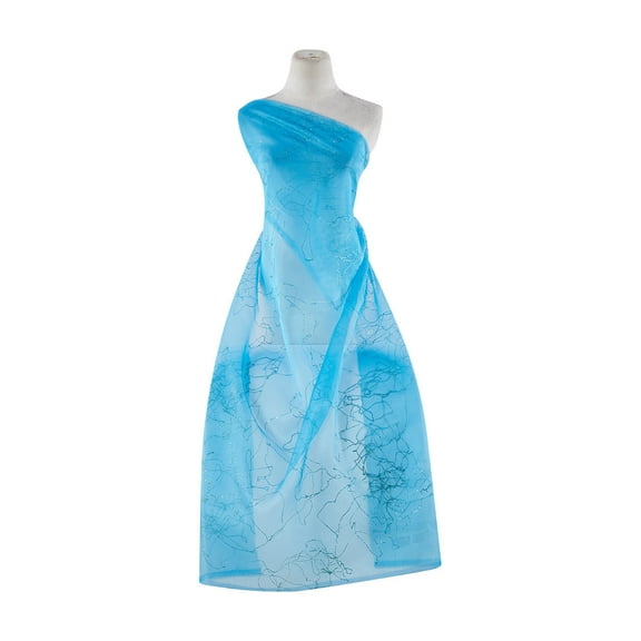 Zelouf Hot Melt Design With Glitter On Organza  , Sewing, DIY, Crafts Fabric by the Yard, Blueberry Tone, 5 Yard