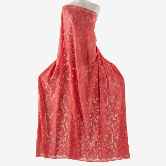 Zelouf Impact Floral Corded Lace , Sewing, DIY, Crafts Fabric by the Yard, Brilliant Coral, 10 Yard