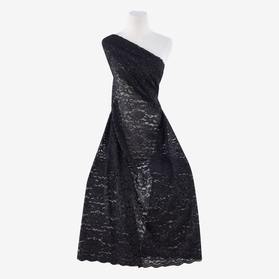 Zelouf In the City Floral Glitter Lace , Sewing, DIY, Crafts Fabric by the Yard, Black, 3 Yard