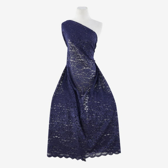 Zelouf In the City Floral Glitter Lace , Sewing, DIY, Crafts Fabric by the Yard, Navy Bliss, 5 Yard