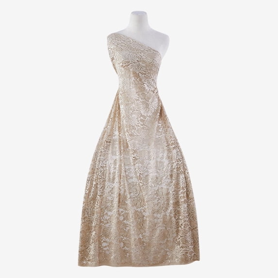 Zelouf Indie Floral Lace W/sequins , Sewing, DIY, Crafts Fabric by the Yard, Sand Mist, 1 Yard