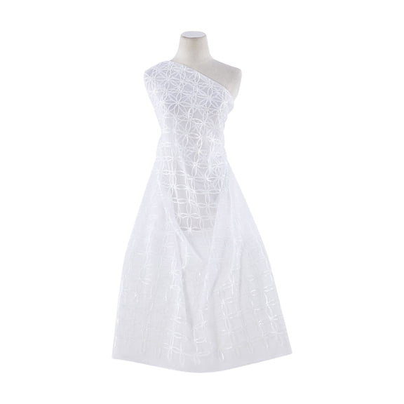 Zelouf Interlinked Matte Seqs On Tulle , Sewing, DIY, Crafts Fabric by the Yard, White/white Matte, 7 Yard