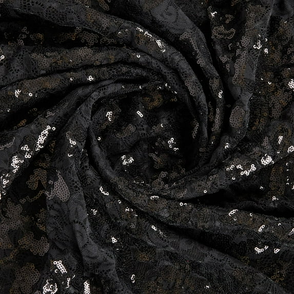 Zelouf Irina Sequin Floral Lace Mesh , Sewing, DIY, Crafts Fabric by the Yard, Black, 1 Yard
