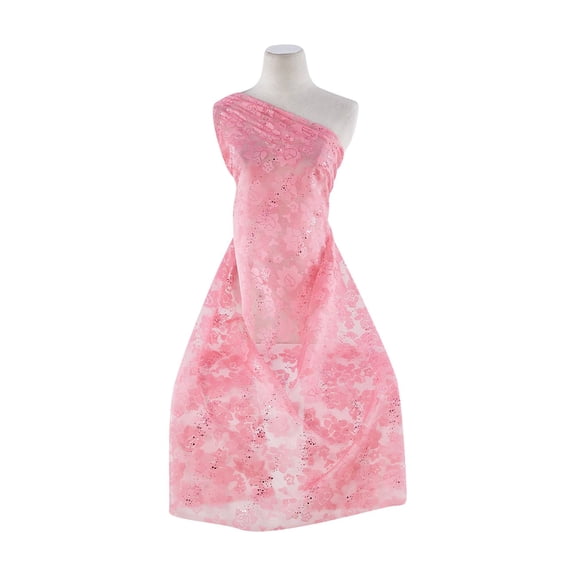 Zelouf Irr. Stainglass Floral Burn-Out Organdy W/ Trans  , Sewing, DIY, Crafts Fabric by the Yard, Pretty Guava, 3 Yard