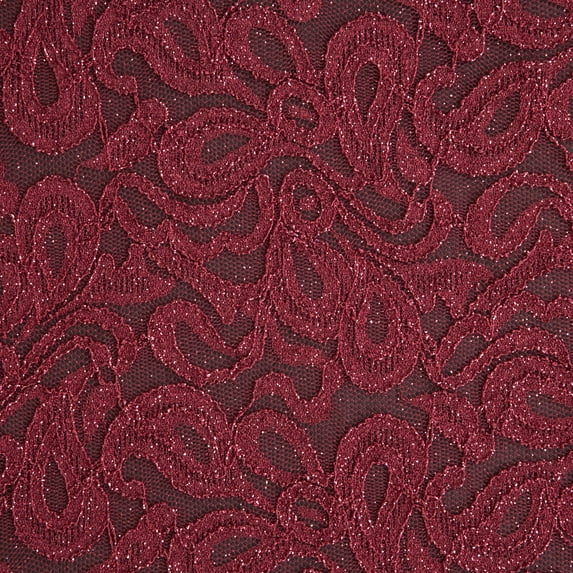 Zelouf Jacqueline Glitter Scallop Lace , Sewing, DIY, Crafts Fabric by the Yard, Charming Wine, 1 Yard