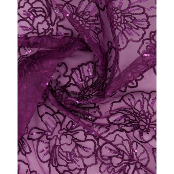 Zelouf Janelle Embroidery Sequins On Organza  , Sewing, DIY, Crafts Fabric by the Yard, Plum, 3 Yard
