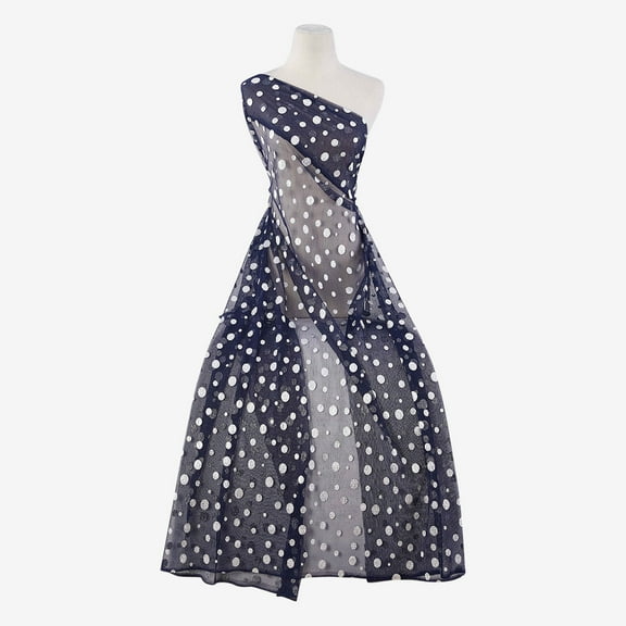 Zelouf Jemma Dot Foil Crinkle Mesh  , Sewing, DIY, Crafts Fabric by the Yard, Dazzling Navy, 10 Yard