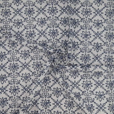 Zelouf Jessalyn Eyelet Embroidery On Rayon  , Sewing, DIY, Crafts Fabric by the Yard, Ivory/indigo, 3 Yard