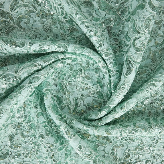 Zelouf Joanna Corded Embroidery Lace Mesh , Sewing, DIY, Crafts Fabric by the Yard, Aqua Flower, 3 Yard