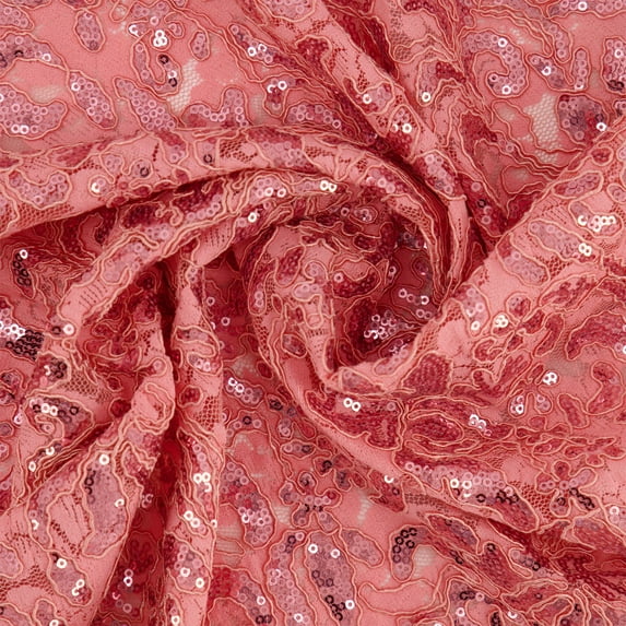 Zelouf Joanna Corded Embroidery Lace Mesh , Sewing, DIY, Crafts Fabric by the Yard, Coral Wave, 1 Yard