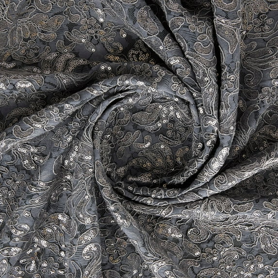 Zelouf Joanna Corded Embroidery Lace Mesh , Sewing, DIY, Crafts Fabric by the Yard, Fine Steel, 5 Yard