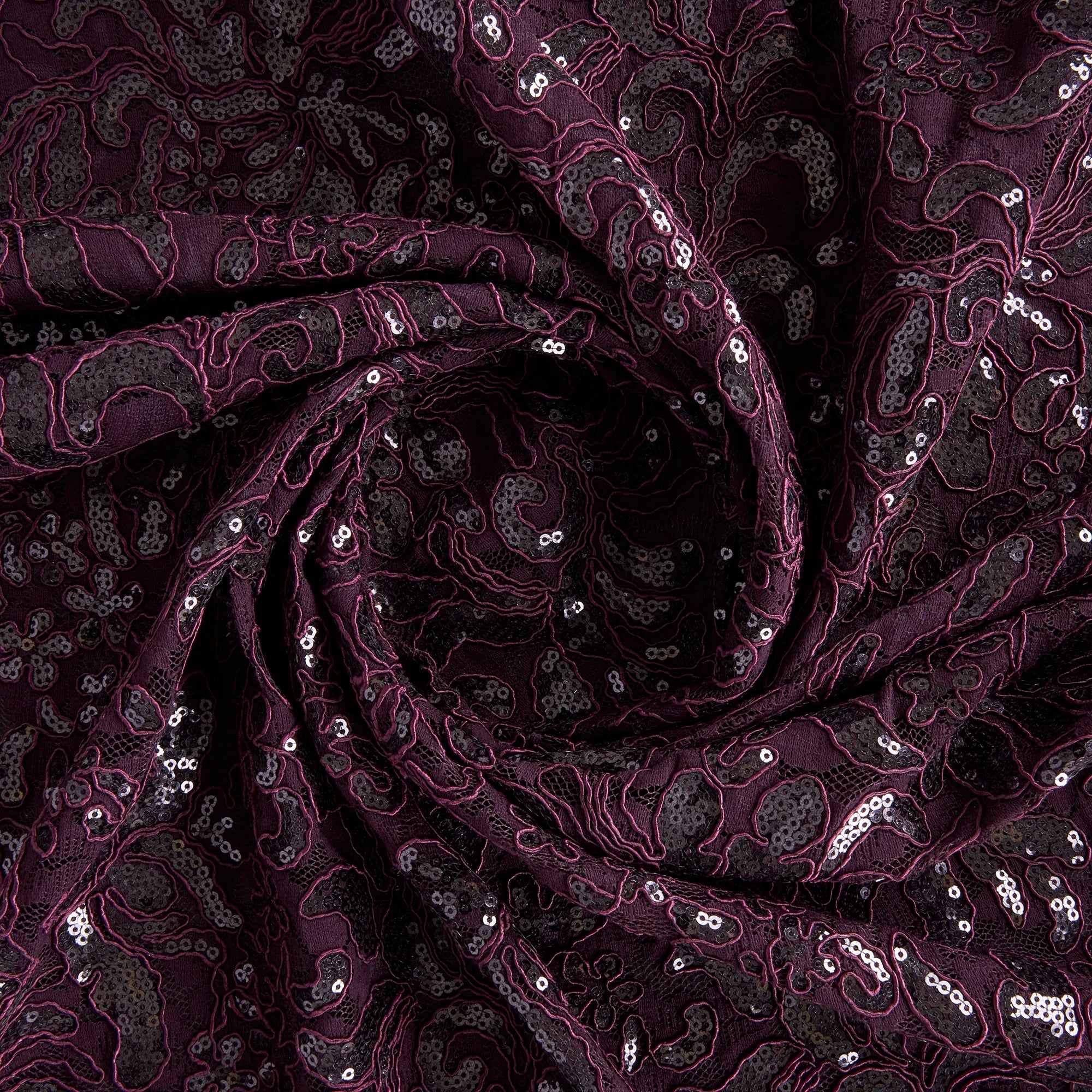 PLUM-PURPLE DAMASK LACE EMBROIDERY ON A TEXTURE MESH-BY YARD. main image 1