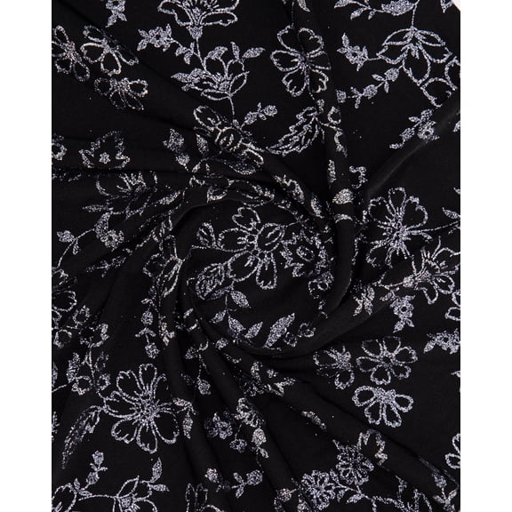 Zelouf Juno Glitter On Slinky Knit , Sewing, DIY, Crafts Fabric by the Yard, Black/steel, 10 Yard