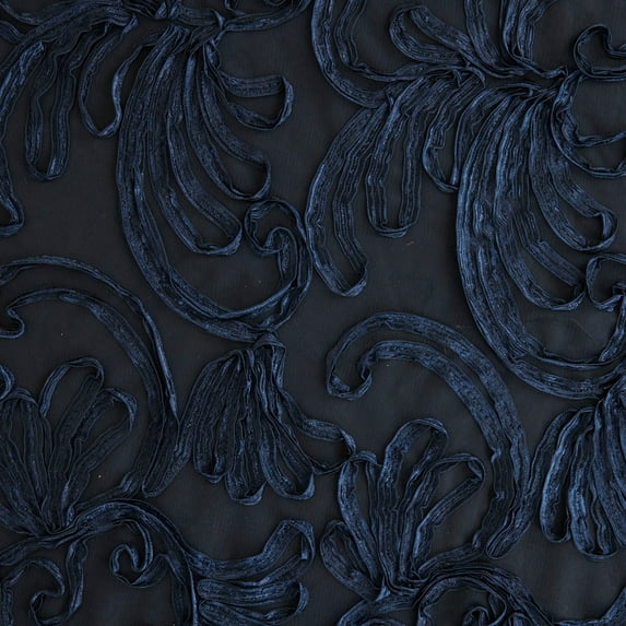 Zelouf Kailee Ribbon Soutache Mesh , Sewing, DIY, Crafts Fabric by the Yard, Charming Navy, 1 Yard