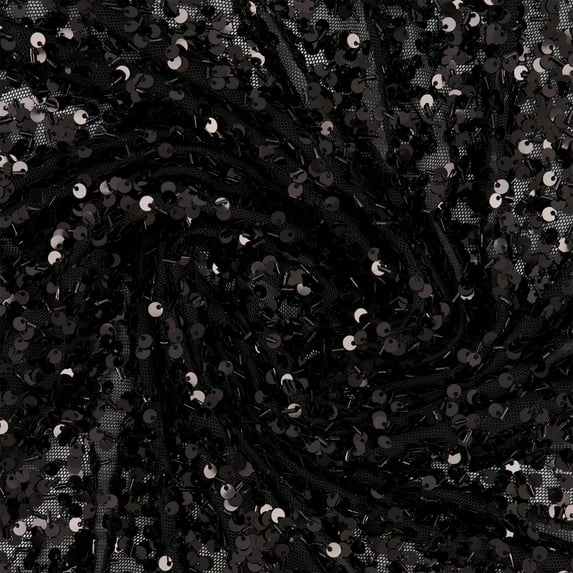 Zelouf Karina Allover Bead Sequin On Stretch Mesh , Sewing, DIY, Crafts Fabric by the Yard, Black, 7 Yard